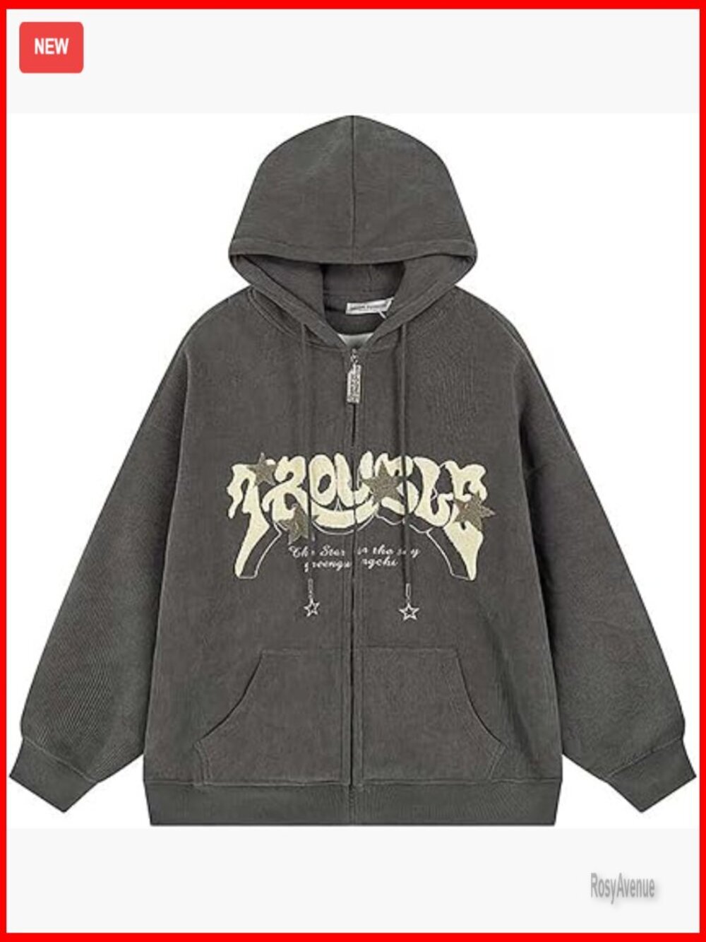 Y2K Zip Up Hoodie Letter Print Star Graphic Corduroy Oversized Sweatshirt Jacket